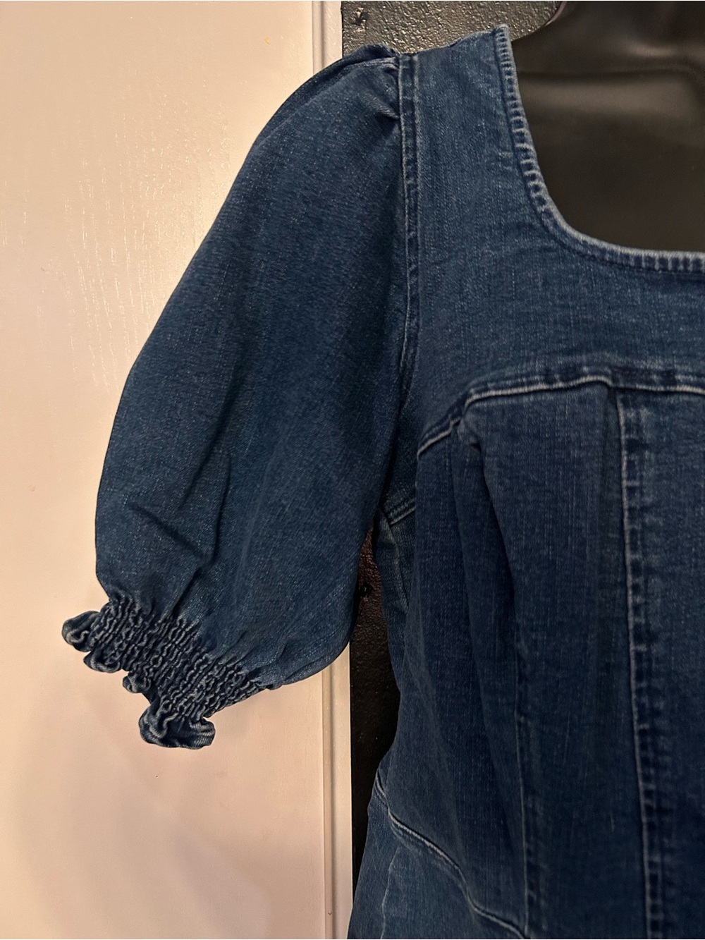 Betsey Johnson Denim Square-Neck Puff Sleeve Dress - Blue - Picture 3 of 9